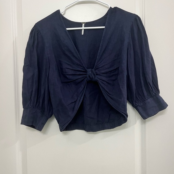 Young Fabulous & Broke Tops - Young Fabulous & Broke cinch front crop top in navy
